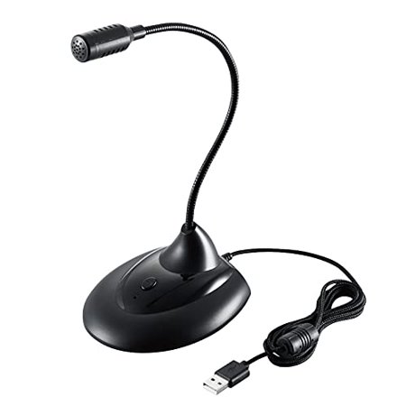 [HS-MC07UBK] Elecom HS-MC07UBK PC Microphone, Stand Microphone, USB, Flexible Arm with Mute Button, Equipped with LED, Black