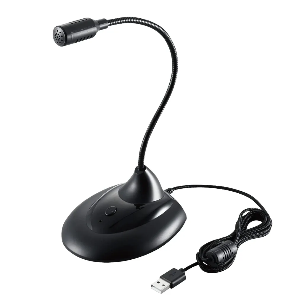 Elecom HS-MC07UBK PC Microphone, Stand Microphone, USB, Flexible Arm with Mute Button, Equipped with LED, Black