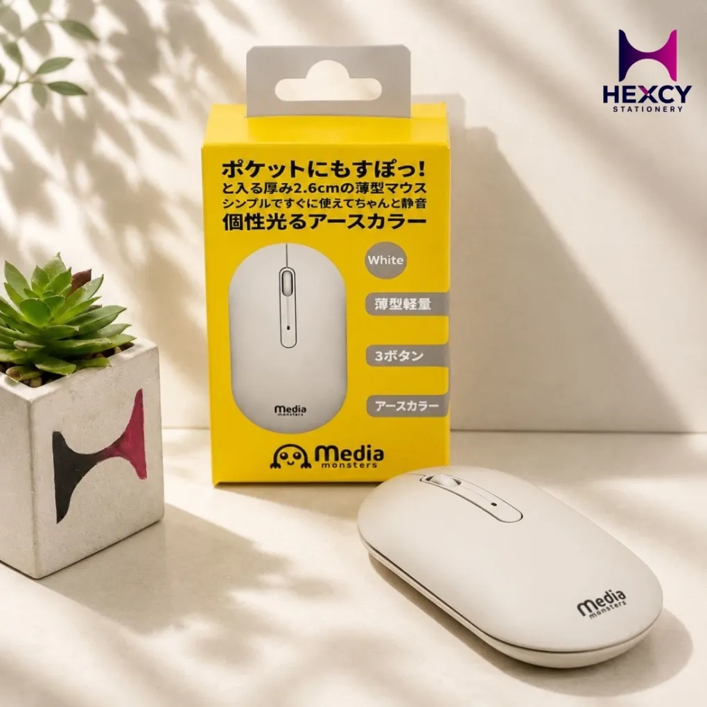 Media Monster MM-MOU3BGR 2.4 GHz Wireless Mouse, Thin, Lightweight, Quiet, 3 Buttons, DPI Switch, Uses 1 AA Battery, Earth Color (White)