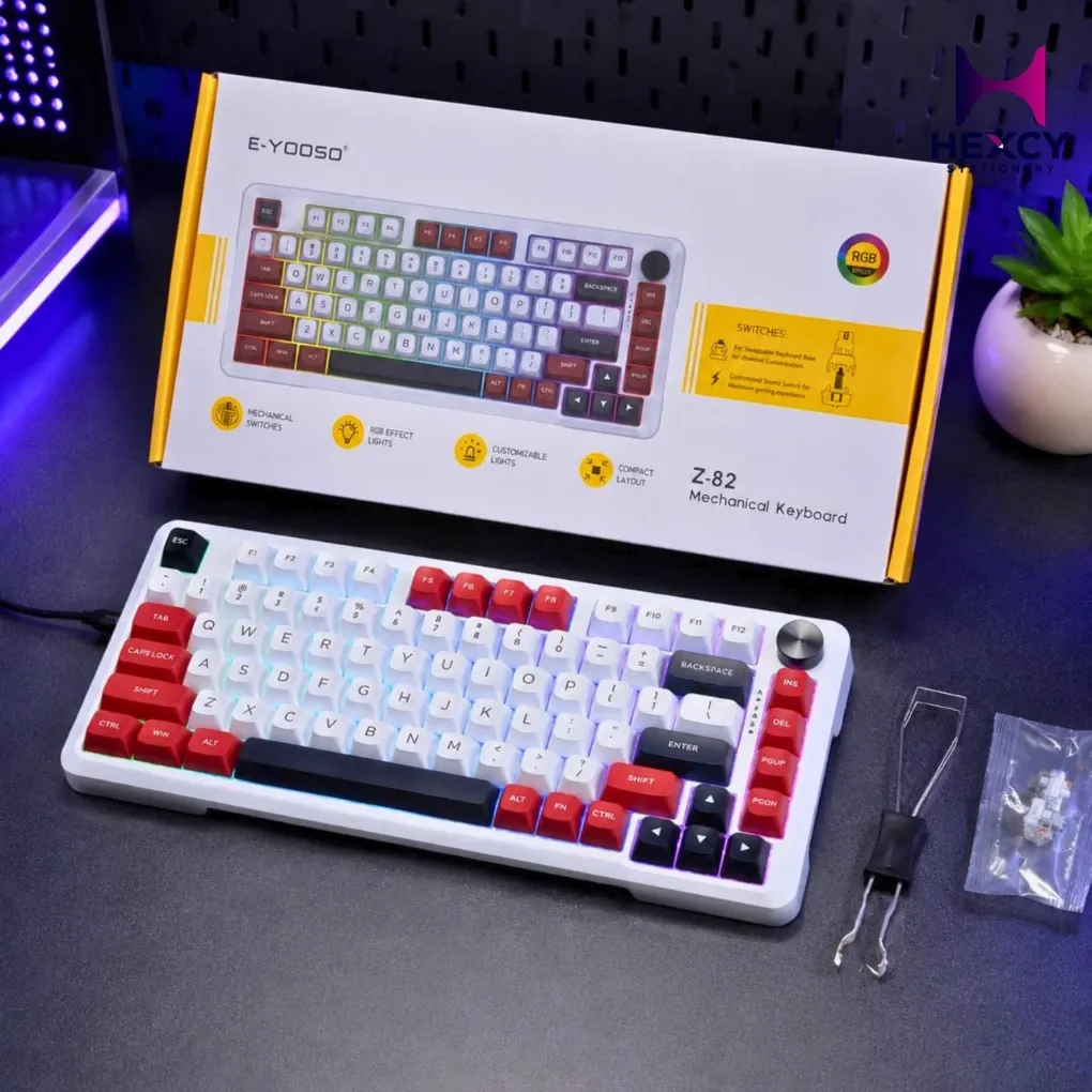 Z82 Gaming Keyboard, Mechanical Keyboard with Silver Wood Axis, Hot Swappable, Lubricated Linear Silver Axis Switches, Anti-Ghost Keys, RGB Backlight, 82 Keys Custom Gaming Keyboard for PC