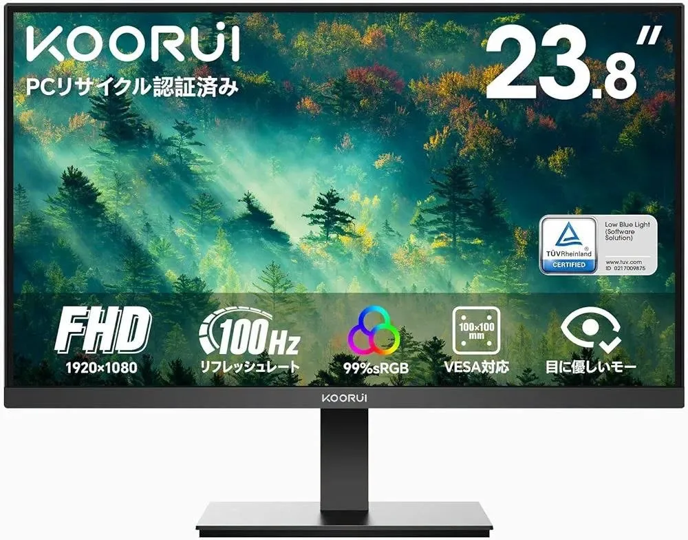 [E2412F] KOORUI E2412F 24-inch 100Hz FHD (1920 x 1080) Non-Glossy Display Full HD sRGB 99% Adpitive Sync Compatible HDMI VGA Blue Light Reduction Flickerless PC Monitor VESA Compatible Tilt Adjustable