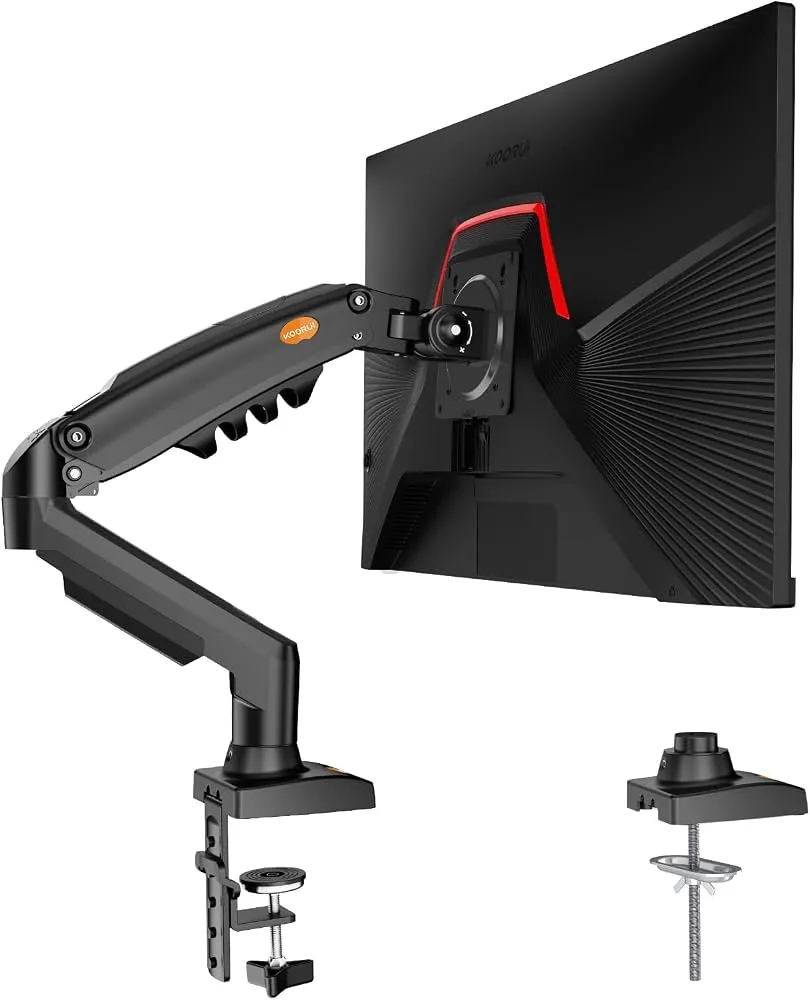 KOORUI Monitor Arm Desk Mount, Display Arm, 1 Screen, Single VESA Arm, Clamp & Grommet Type, PC Monitor Arm, 17-32 Inch, Load Capacity 9kg, Multi-Angle Adjustment, Cable Management