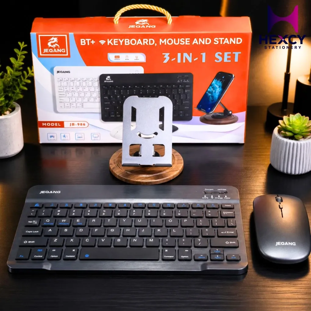 [JB-986] JEQANG Bluetooth Keyboard Mouse & Stand Combo Set for Tablets