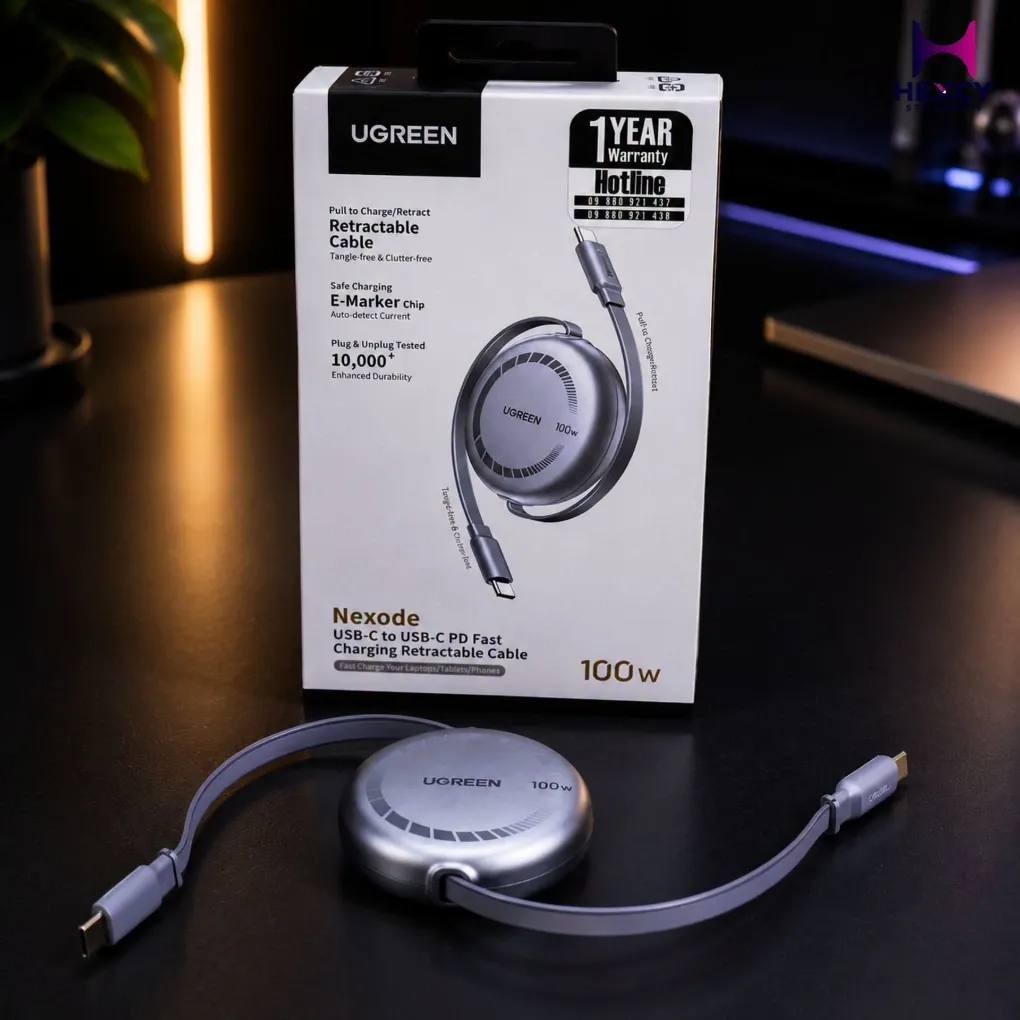 Ugreen 100W USB-C to USB-C Retractable Cable 1m