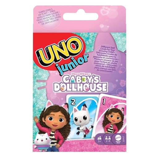 Mattel Game UNO JLH17 Uno Junior Gabby Dollhouse Game, Educational & Learning Toy, Card Game, For 2 to 4 Players, Ages 3 and Up, Pink
