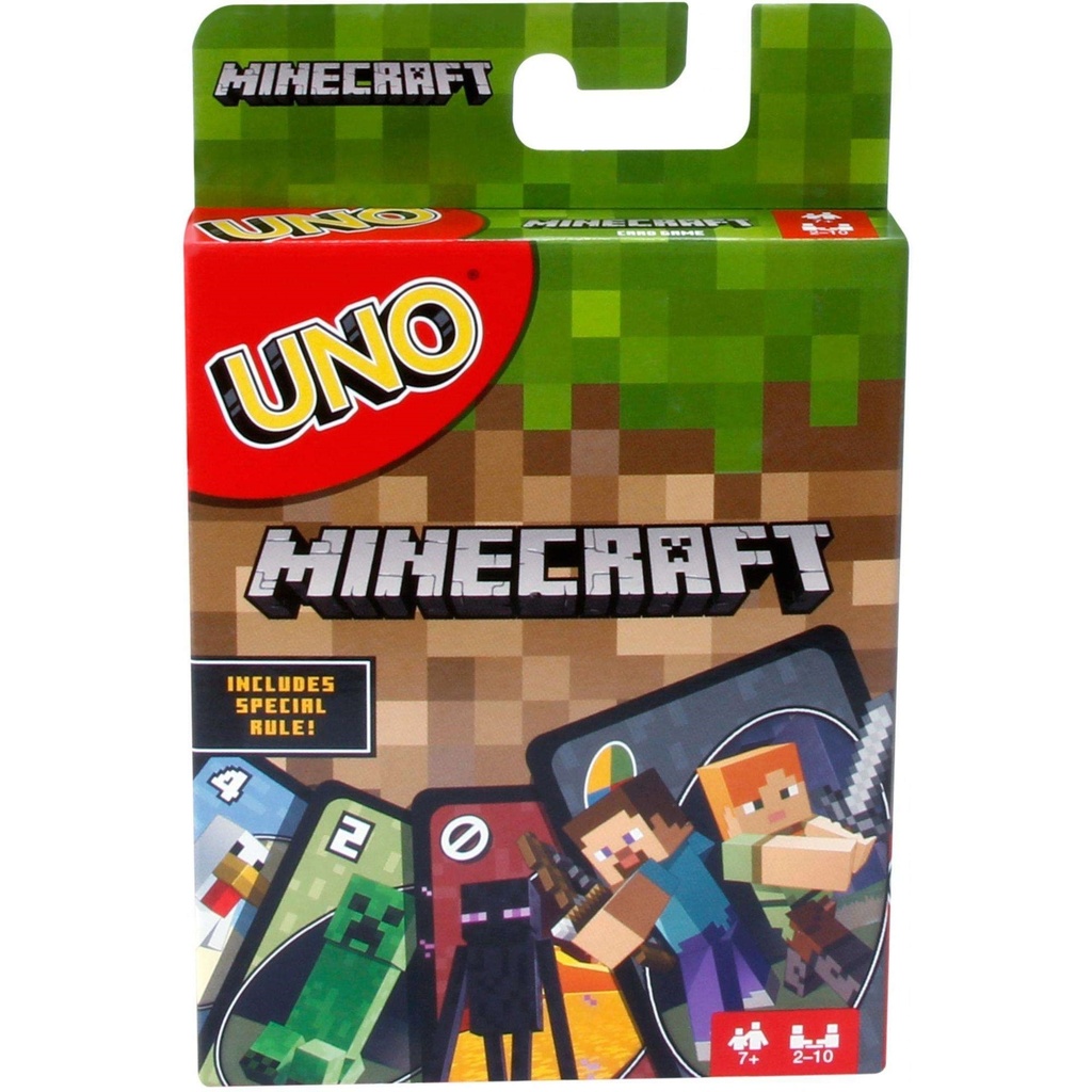 Mattel Games UNO Minecraft Game, Party Supplies, Educational Game, Card Game, 112 Cards for 2-10 Players, Ages 7 and Up, Green FPD61