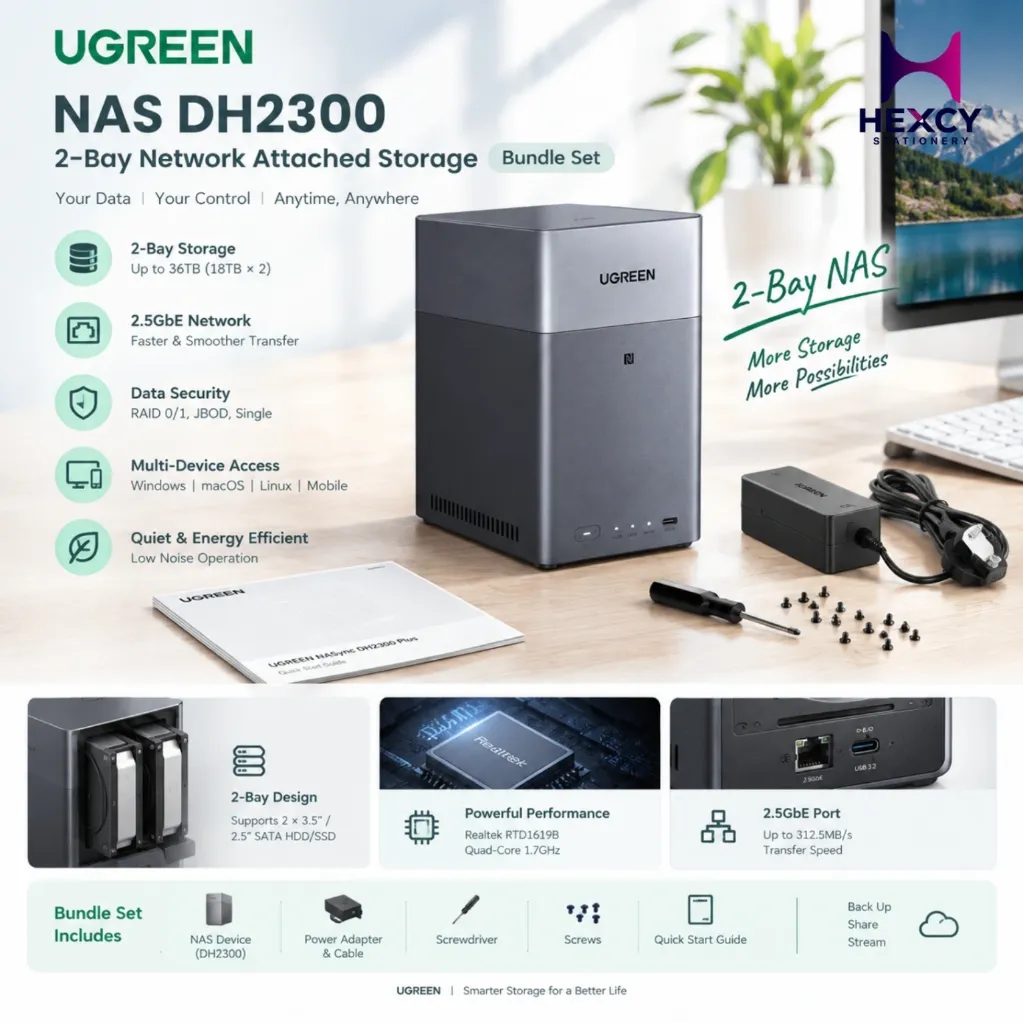 UGREEN NAS DH2300 2-Bay Network Attached Storage (Bundle Set)