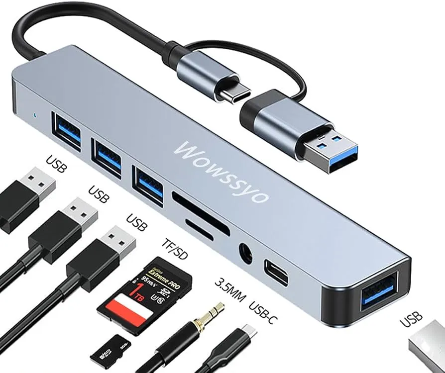 Wowssyo USB C Hub 8 in 1, USB C Adapter for Macbook Pro/Air, HDTV 4K, SD/TF Audio USB 3.0 / 2.0, for Ipad Pro M1, XPS, Pro7/Pro X Chromebook, PC Laptops