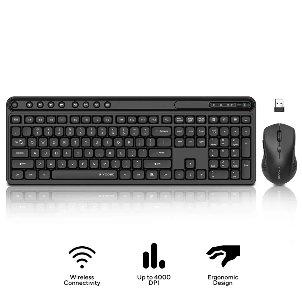 [Z-747-BK] E-Yooso Silent Wireless Keyboard & Mouse Combo - USB Dongle (Z-747-BK)