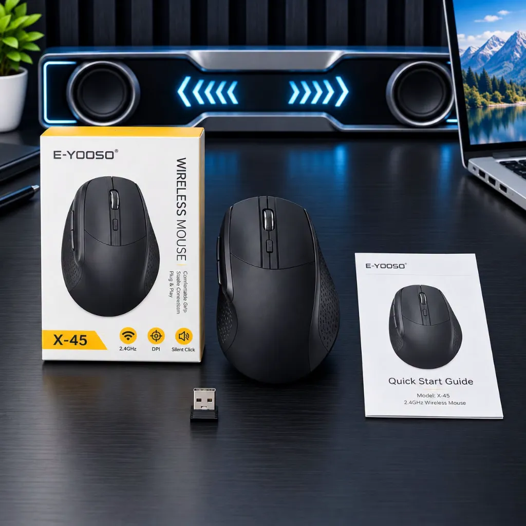 [X-45-BK] E-Yooso 2.4G Wireless Mouse, Square Type, USB Dongle (X-45-BK)