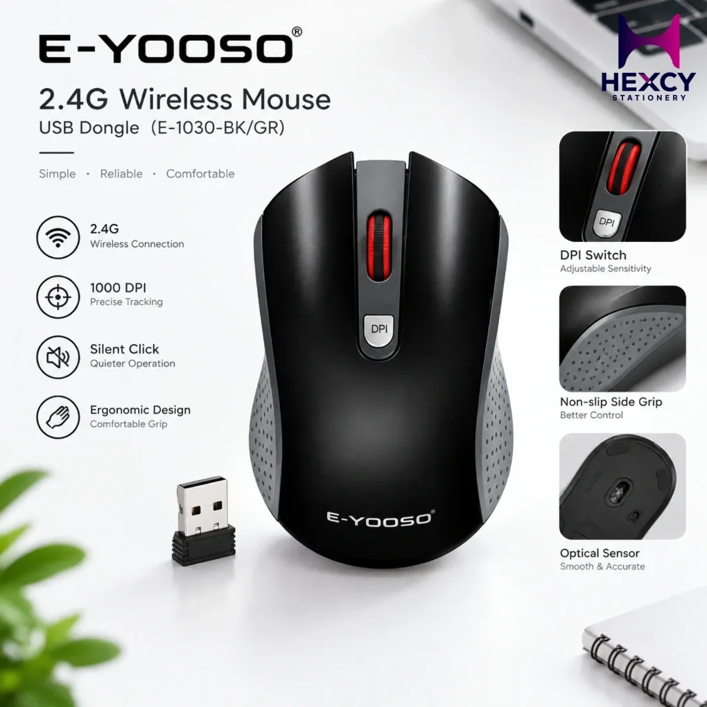 E-Yooso 2.4G Wireless Mouse - USB Dongle (E-1030-BK/GR)