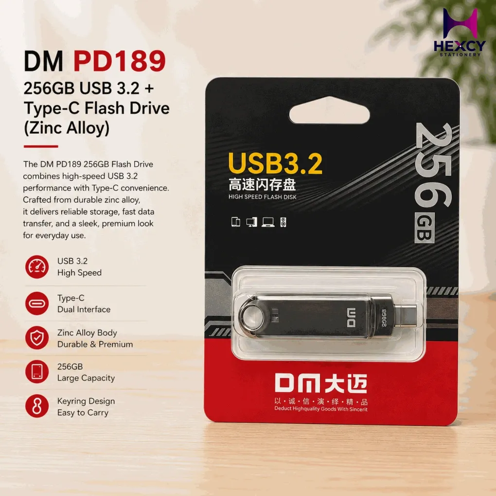 [DMPD189256] D.M PD189 256GB USB 3.2 + Type-C Flash Drive (Zinc Alloy)