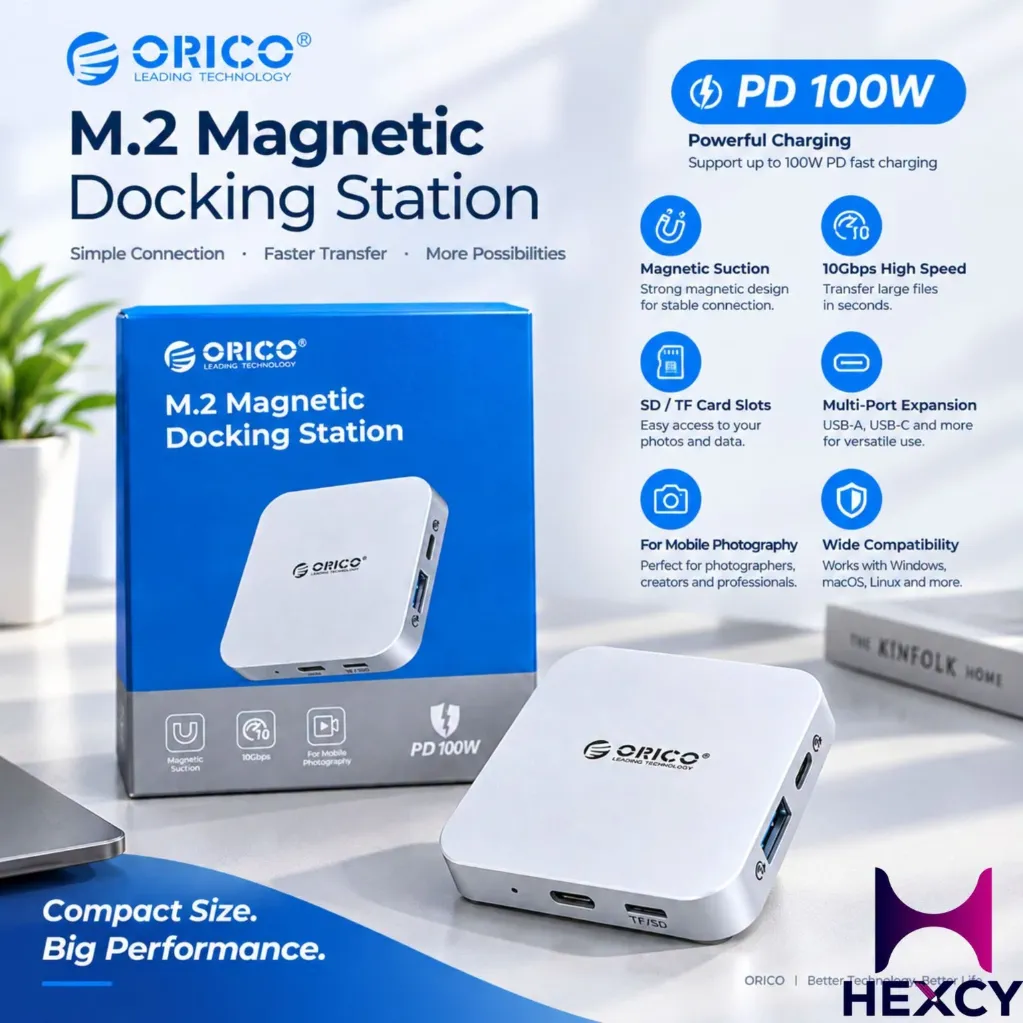 ORICO 8-in-1 Magnetic M.2 NVMe Docking Station (20Gbps / PD 100W) (Silver)