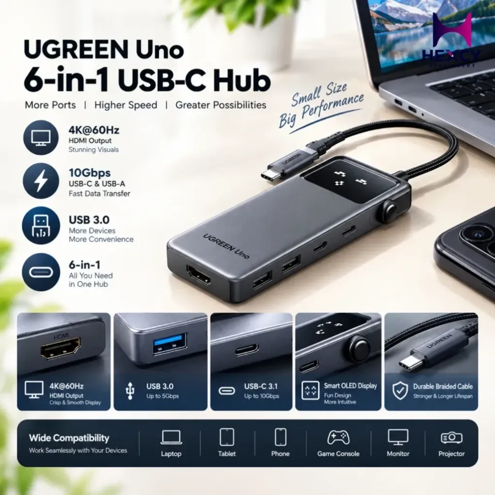 UGREEN UNO USB-C Multiport Hub (6 in1)