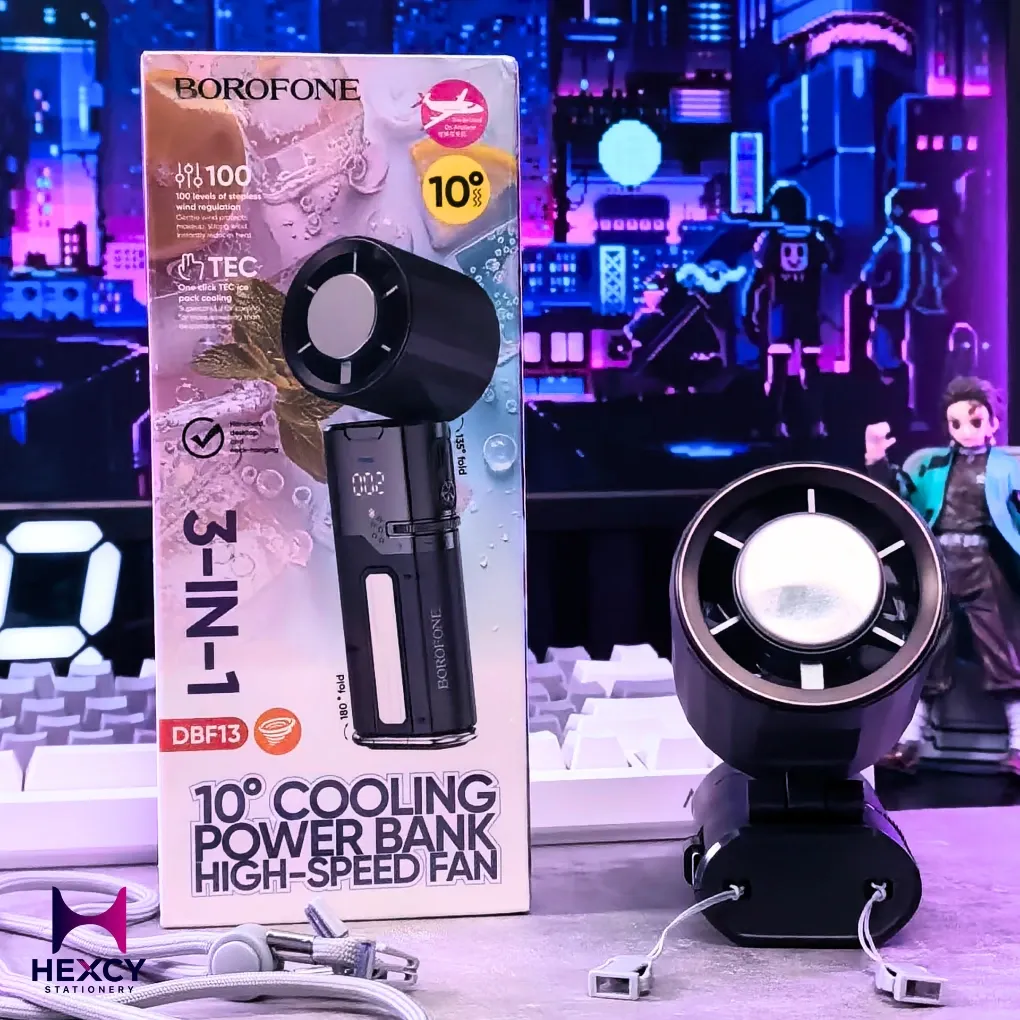 [DBF13] Borofone DBF13 Handeld Fan With Gradually Retractable Cable Black