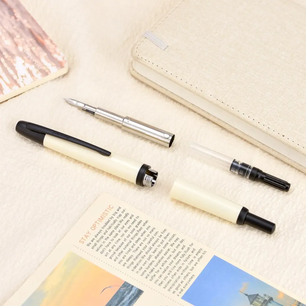 Jinhao 20 Press  Pen Ivory White Retractable Extra Fine Point Ink Converter Set (Black Clip)