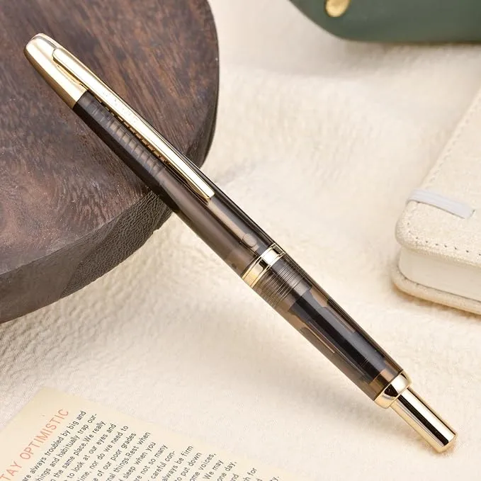 Jinhao 20 Press  Pen Transparent Black Retractable Extra Fine Point Ink Converter Set (Golden Clip)