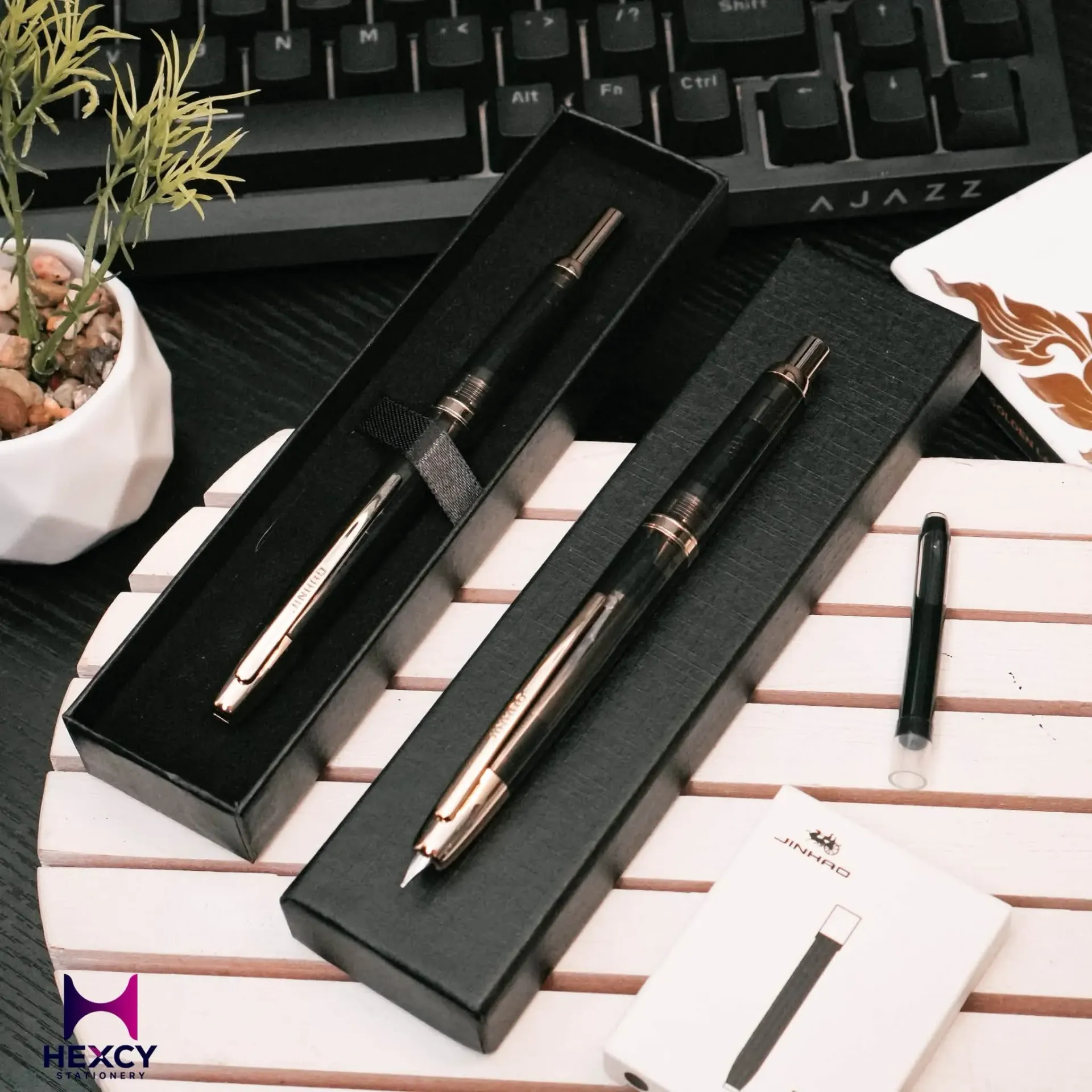 Jinhao 20 Press  Pen Transparent Black Retractable Extra Fine Point Ink Converter Set (Golden Clip)