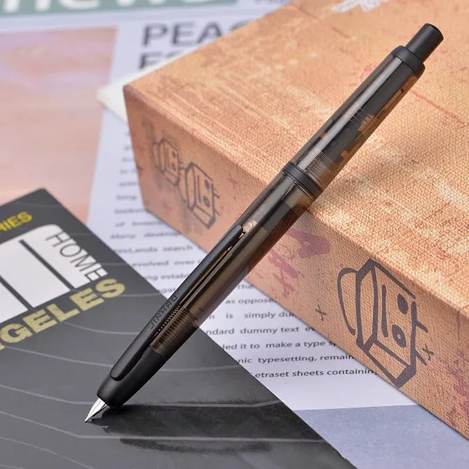 Jinhao 20 Press  Pen Transparent Black Knock-type Extra Fine Nib Ink Converter Set (Black Clip)