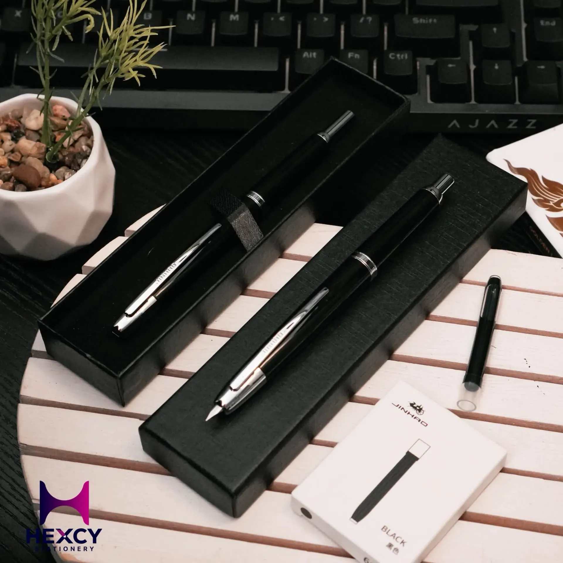 Jinhao 20 Press  Pen Piano Black Retractable Extra Fine Point Ink Converter Set (Silver Clip)