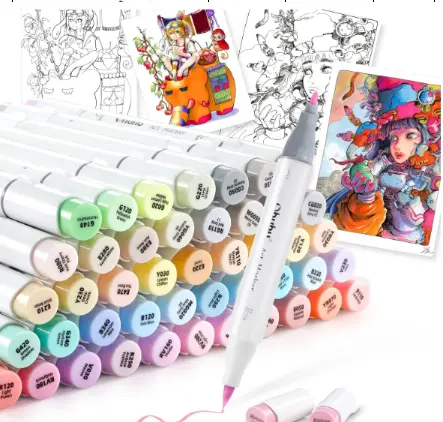 Ohuhu Honolulu B Series Marker Pen, Brush Type, 49 Pens in 48 Colors, Professional Use, Pastel, Illustration, Illustration Markers with Brush & Fine
