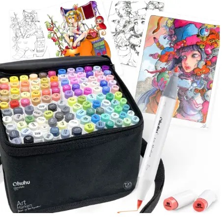 Ohuhu Honolulu B Series Marker Pen Brush Type 120 Colors 121 Pieces Professional Use Illustration Marker with Brush & Fine Point Blender Pen