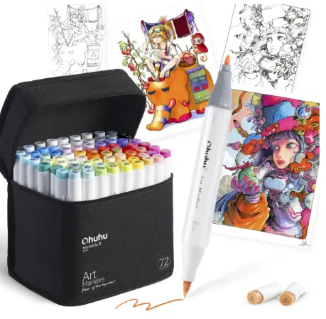 [Y30-80401-63] Ohuhu Honolulu B Series, Brush Type, 72 Colors, 73 Pens, Used By Professionals, Illustration, Illustration Markers, Brush and Fine Point with 1 Blender Pen