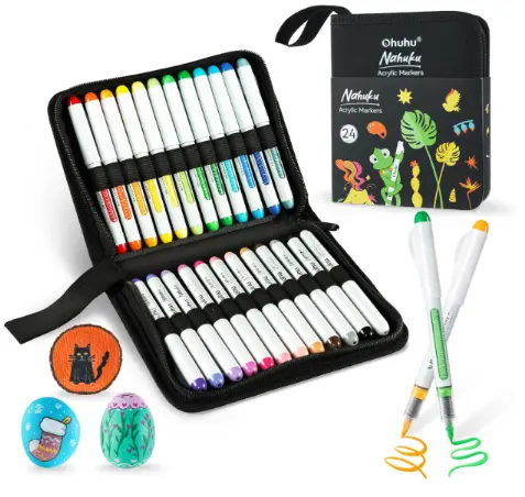 [X0019AEOYD] Ohuhu Acrylic Markers, Brush Type, 24 Color Set